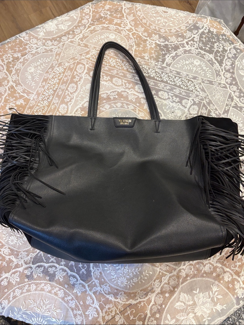 Victoria's Secret Black Fringe Tote Bag